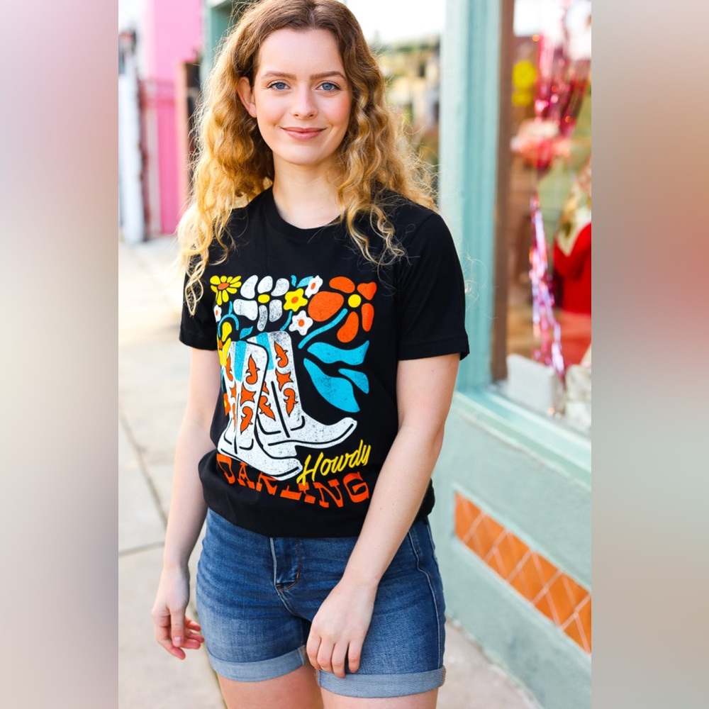 Black Cotton HOWDY DARLING Graphic Tee NWT